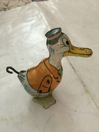 Vintage Chein Tin Duck Wind Up Toy Large Bill 4 " High
