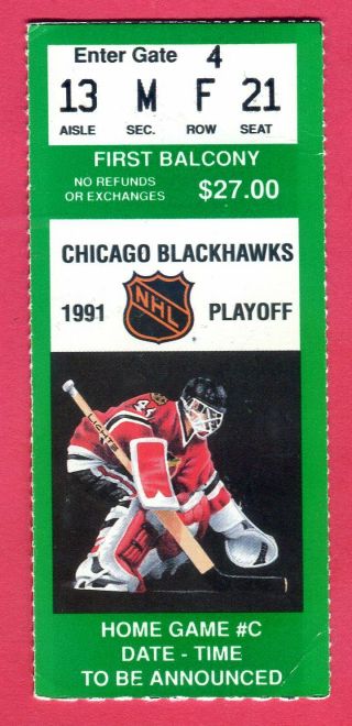 4/12/91 Blackhawks/north Stars Nhl Stanley Cup Hockey Playoffs Ticket Stub