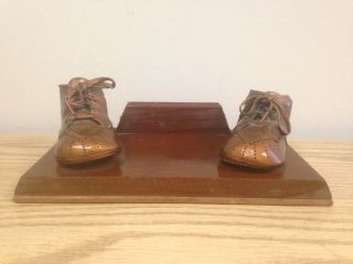 Vintage Bronze Baby Shoe Picture Frame Holder Stand
