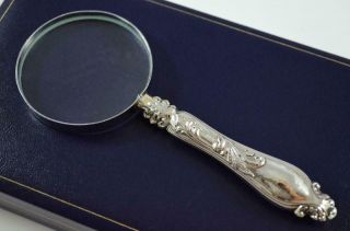 Cased Horatius Pattern Sheffield Sterling Silver Handled Magnifying Glass 1903