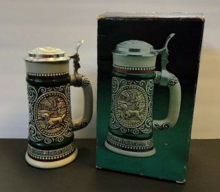 Vintage 1978 Avon Fishing Lidded Beer Stein Mug,  Rainbow Trout English Setter 9 "