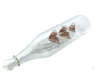 Vtg Glass Ship In A Bottle Handblown Glass 7 " Lovely Nautical Collectible Brown