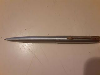 Vintage Usa Made Parker Jotter Pen - Stainless Silver W/ Gold Arrow Clip