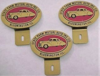 Three Vintage State Farm Insurance License Plate Toppers