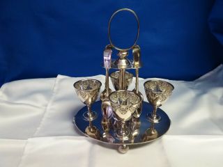 Lovely Antique - William Briggs Set Of 4 Epns Egg Cups,  Spoons And Stand - Vgc.