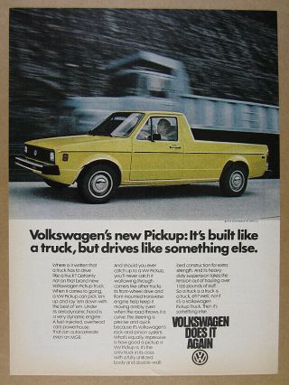 1980 Vw Volkswagen Pickup Yellow Truck Photo Vintage Print Ad