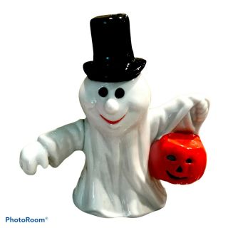 Vintage Silvestri Halloween Ghost With Pumpkin Tealight Candle Holder