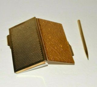 Gold Tone Pen & Note Pad Set Vintage Pocket Size Notes Paper Fashion Locking
