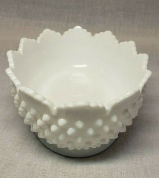 VTG Fenton White Hobnail Milk Glass Oblong Bowl Scalloped Edge 7 3/4 