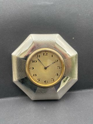 Silver Swiss Made 8 Day Desk Clock 1926