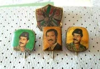 Saddam Hussein Vintage Pin Badges Rare Iraq Souvenir Ba 