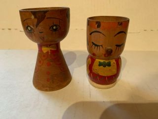 Vintage Hand Painted Wood Egg Cups Approx.  3  Tall