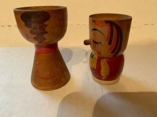 Vintage HAND PAINTED WOOD EGG CUPS Approx.  3  Tall 2