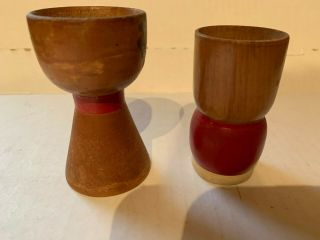 Vintage HAND PAINTED WOOD EGG CUPS Approx.  3  Tall 3