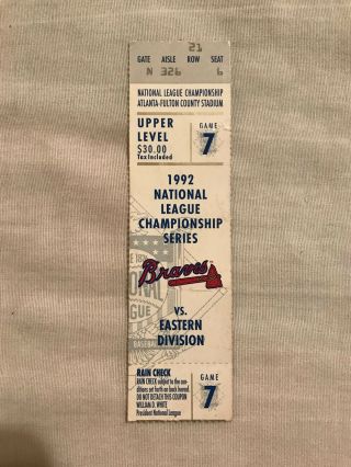 1992 Braves World Series Ticket Stub - Game 7 - Blue Jays