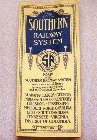 Vintage 1956 Map Of The Southern Railway System & Associated Lines 14 States