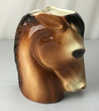 Vintage Ceramic Horse Head Planter Brown Black Western Table Decor Animal