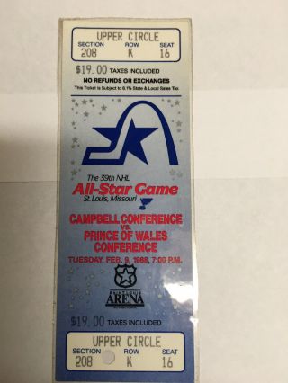 1988 39th Nhl All Star Game St.  Louis Blues Arena Full Ticket Stub And Patch