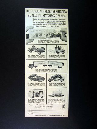 1962 Matchbox Cars Ferrari Jaguar Xke Vw Volkswagen Bus Van Vintage Print Ad