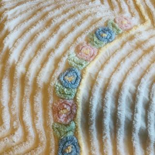 Vintage Chenille Baby Blanket Wave W Floral Design Crib Bedspread Shabby Chic