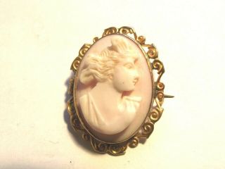 Antique 9ct Gold Victorian Angel Skin Coral Cameo Brooch