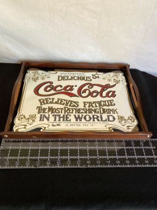 Vintage Coca Cola “relieves Fatigue " Wooden Mirror Tray W/handles 16x11.  5”