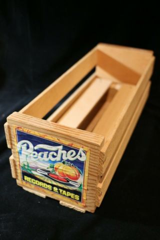 Vintage Peaches Records & Tapes Wood Cassette Holder Crate With Insert