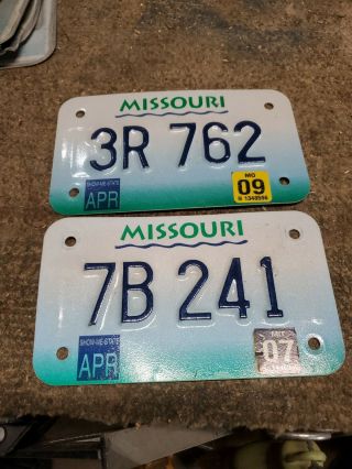 2 Missouri Motorcycle License Plates/tags - 2009,  2007