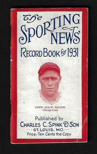 1931 Sporting News Record Book,  Hack Wilson On Cover - Ex,