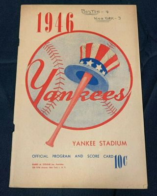 1946 York Yankees Vs Red Sox Baseball Program/score Card Scored 121219