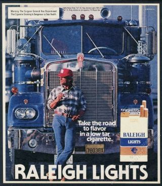 1981 Kenworth Semi Truck Great Photo Raleigh Lights Cigarettes Vintage Print Ad