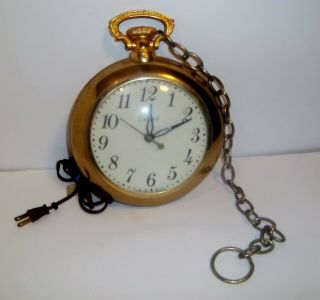 Vintage Large United Clock Corp.  Pocket Watch Wall Clock Model 370