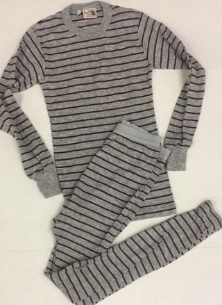 Vtg The North Face Baselayer Base Layer Set Top & Bottom Gray Striped Women’s L