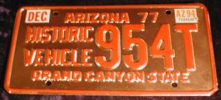 1977 Arizona Historic Vehicle Copper Coated License Plate Tag Number 954t