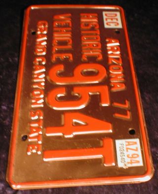1977 ARIZONA HISTORIC VEHICLE Copper Coated License Plate Tag Number 954T 2