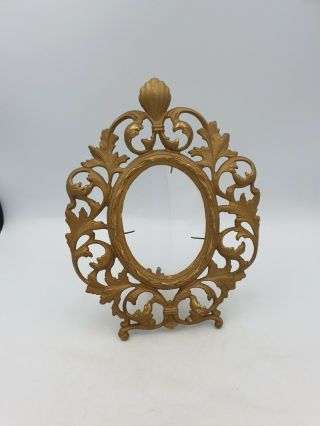 Antique Gold Metal Ormolu French? Easel Picture Photo Frame Ornate Foliage