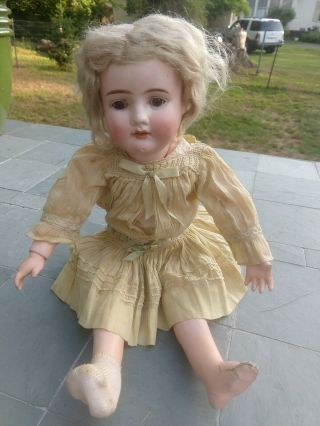 20 " Recknagel 1890s Germany Fully Articulated Bisque Doll Chin Dimple Orig Dress