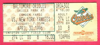 Yankees Derek Jeter Career Hits 31/32 Ticket Stub At Orioles - 4/30/96