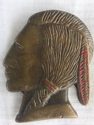 Jennings Brass Antique Slot Machine Curved Indian Head Emblem