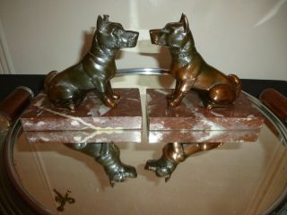 French Art Deco Spelter Terrier Dog Bookends Moreau?