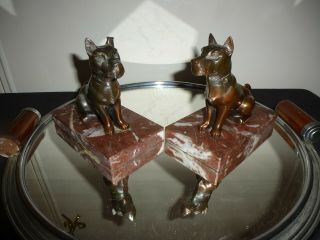 FRENCH ART DECO SPELTER TERRIER DOG BOOKENDS MOREAU? 2
