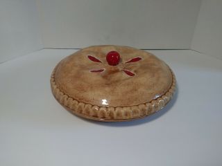 Vintage Ceramic Cherry Pie Covered Pie Keeper Server Dish Carrier For 9 " Pies