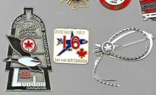 Air Canada Pins: 81 Silver Broom Curling; Boeing 757; Calgary Stamp.  Lariat Ster