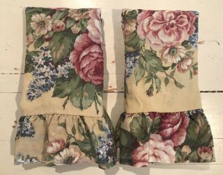 Martha Stewart Set Of 2 Vintage Floral Cabbage Rose Ruffled Standard Shams