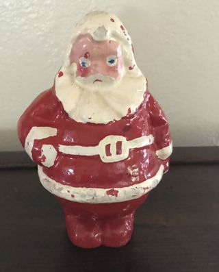 Vintage Paper Mache Composite 7.  25” Santa Clause Christmas Toy Candy Container
