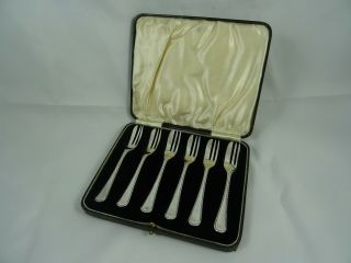 Boxed Set X 6 Art Deco Solid Silver Pastry Forks,  1935,  84gm