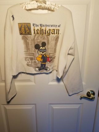 Vintage University Of Michigan Mickey Mouse Sweatshirt Cut - Off