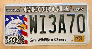 Georgia Give Wildlife A Chance License Plate " Wi3 A 70 " Ga Bald Eagle