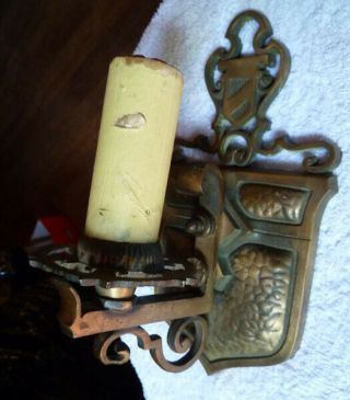 Vintage Cast Brass Arts & Crafts Electric Wall Sconce,  Ratner Switch