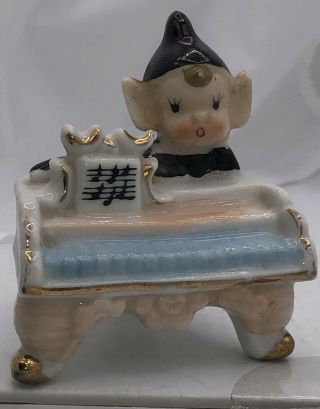 Vintage Pixie Elf In Black Outfit On Piano Figurine.  Japan.  L1